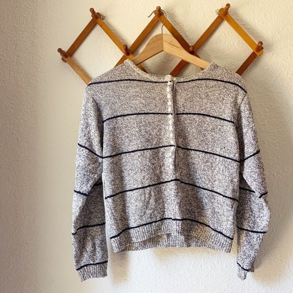 Vintage Nuggets Silk Blend Heather Black Stripe Knit Cardigan Size S